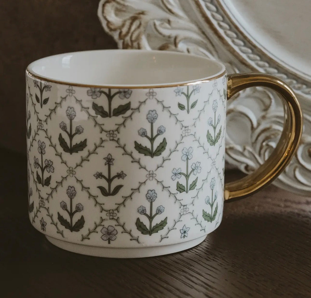 Floral Quilt Gold Handle Mug
