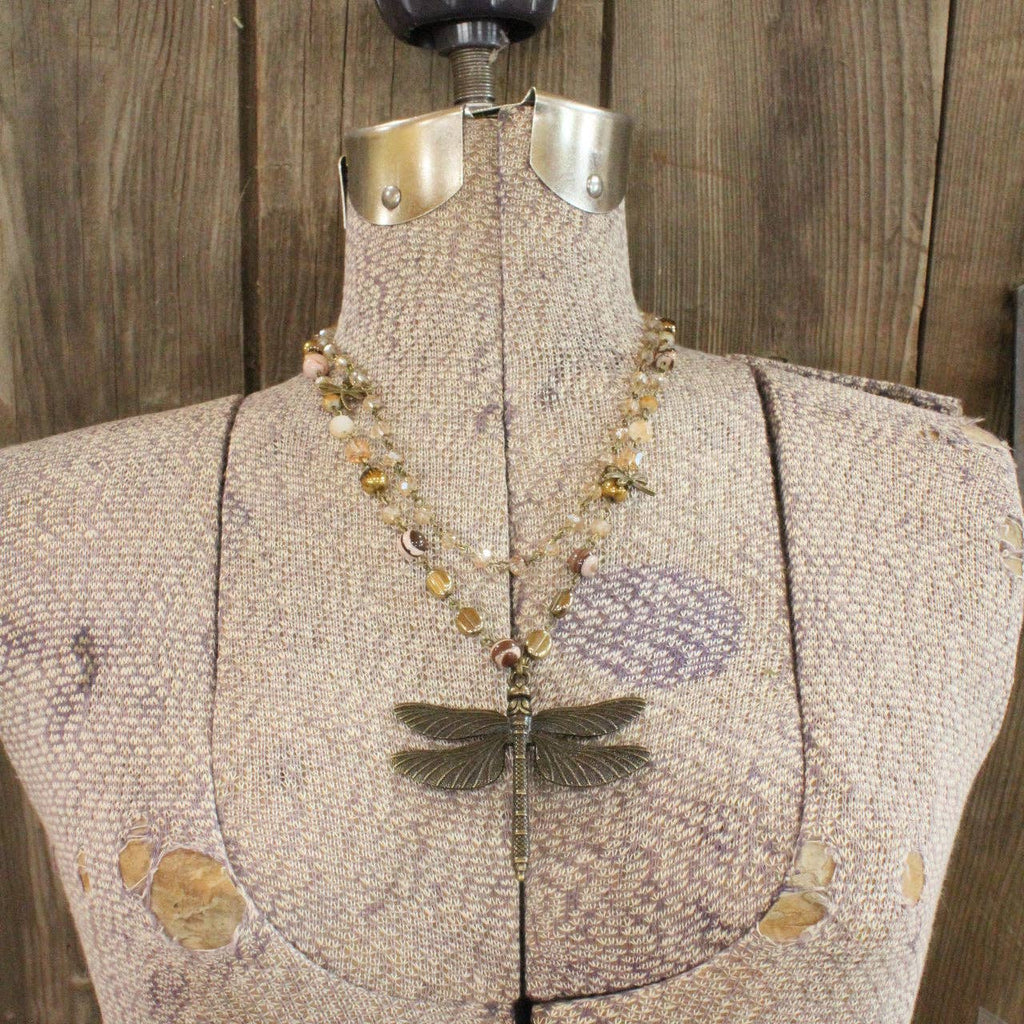 Whispering Bronze Dragonfly Layered Necklace