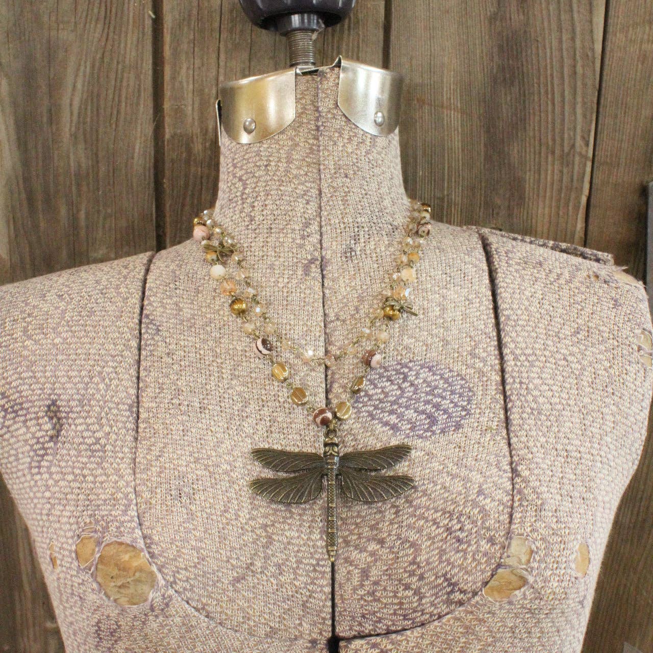 Whispering Bronze Dragonfly Layered Necklace