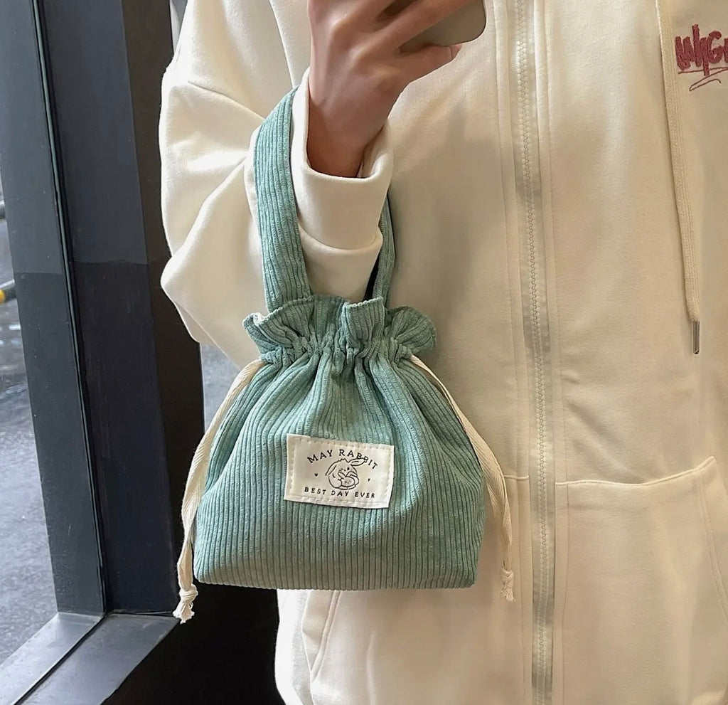 Corduroy Drawstring Mini Bag