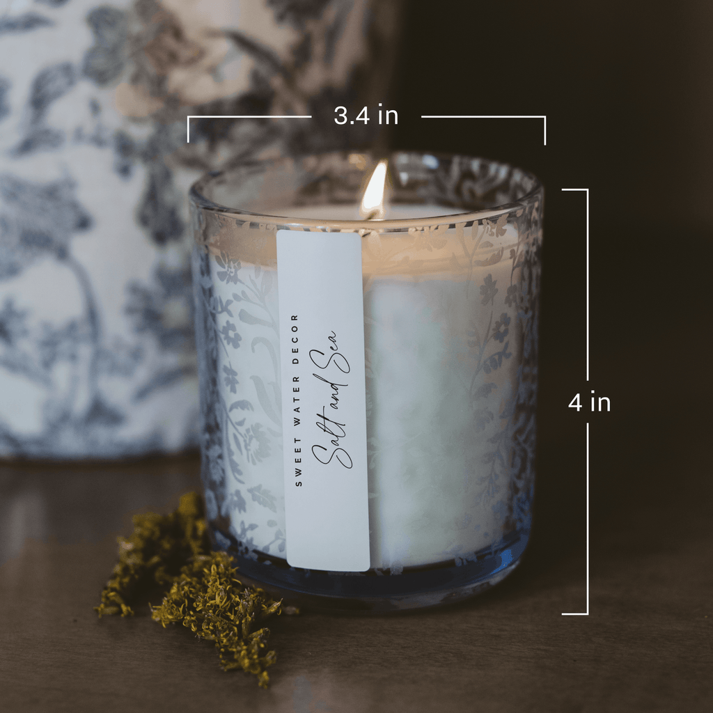 *NEW* Stress Relief 12 oz Soy Candle, Blue Tinted Floral Jar