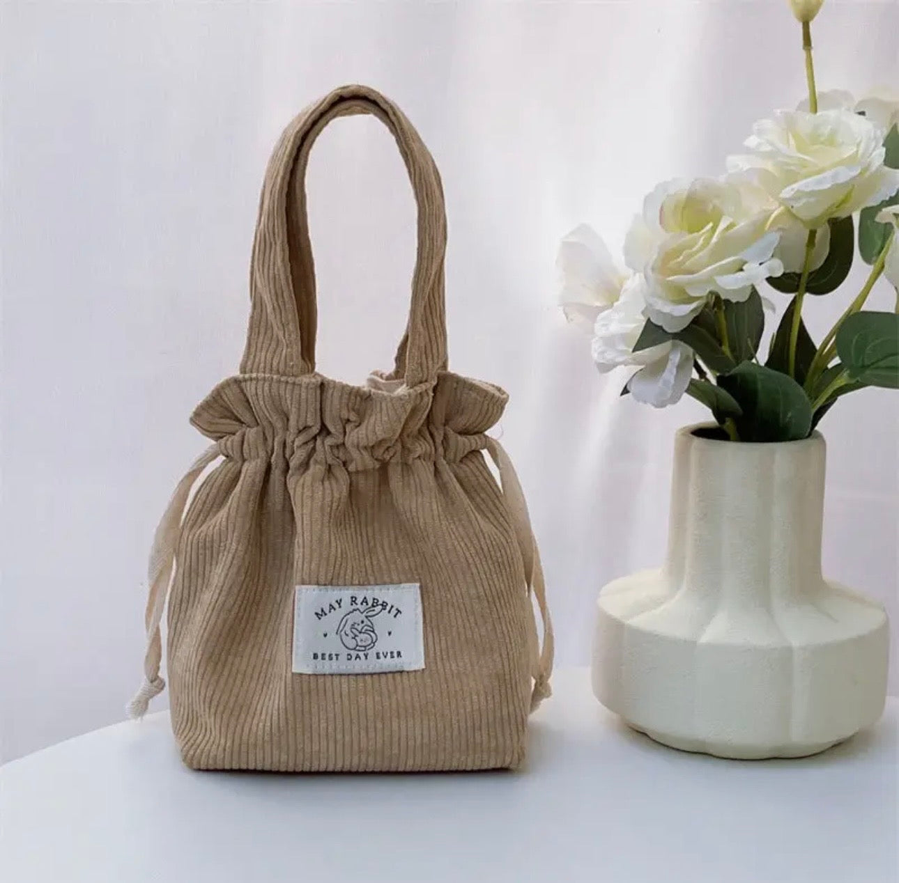 Corduroy Drawstring Mini Bag