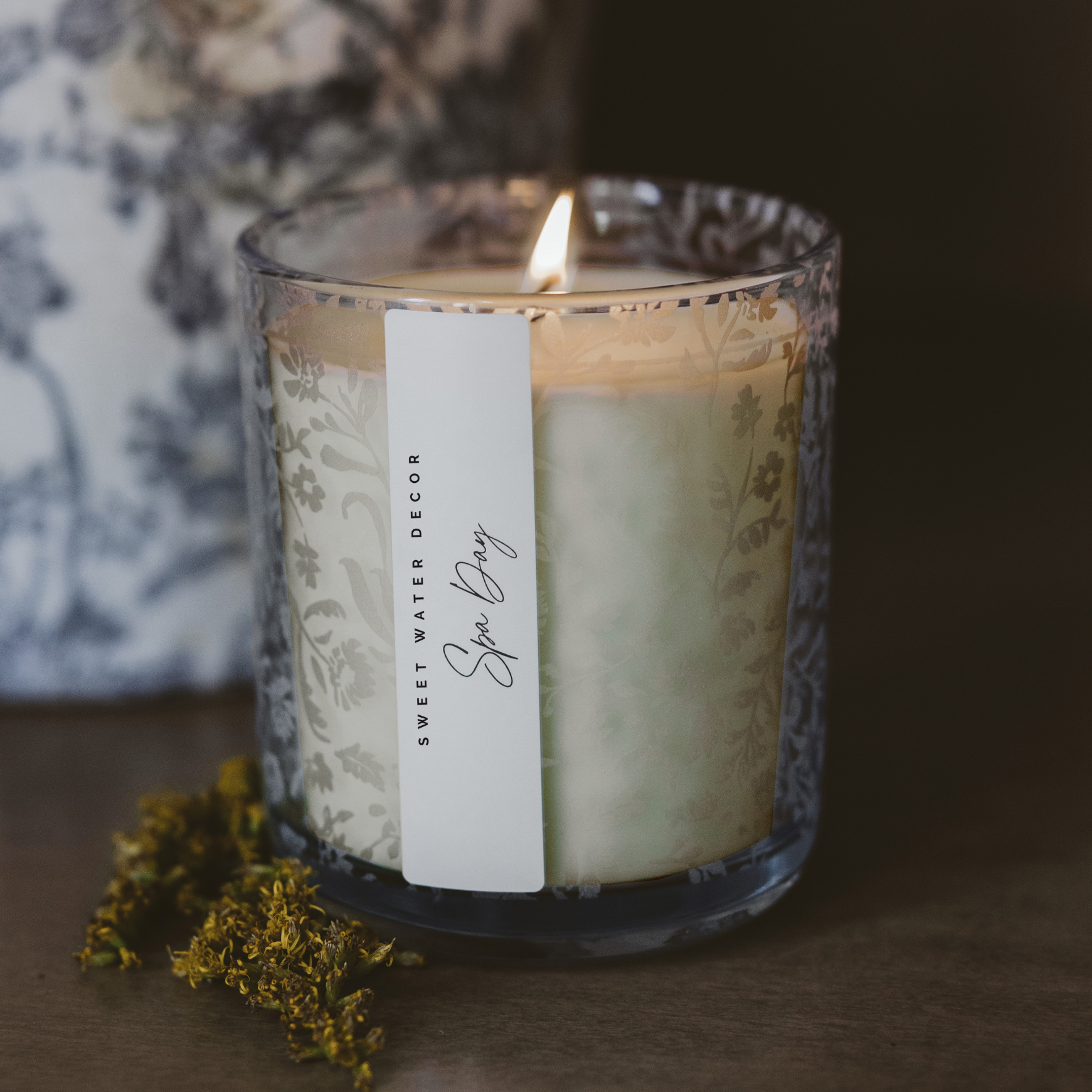 *NEW* Spa Day 12 oz Soy Candle, Blue Tinted Floral Jar
