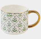 Floral Quilt Gold Handle Mug