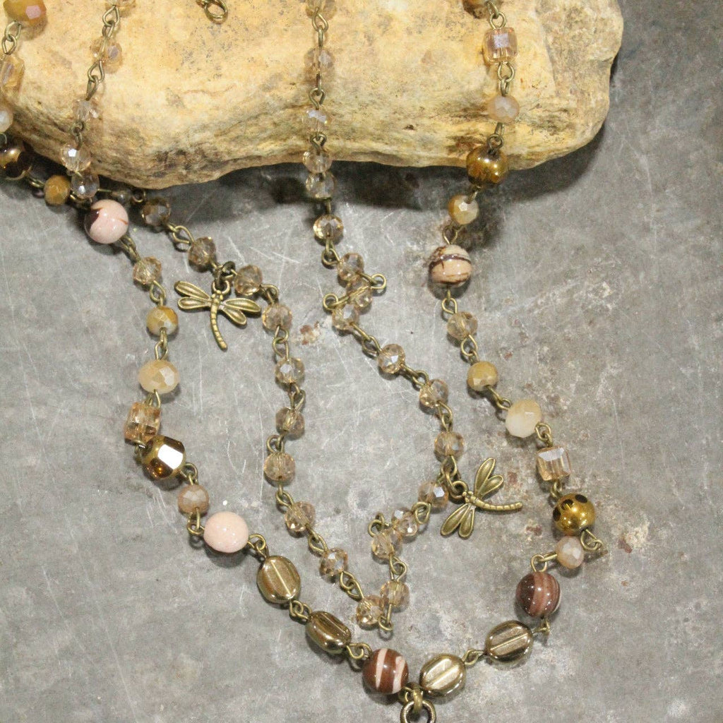 Whispering Bronze Dragonfly Layered Necklace