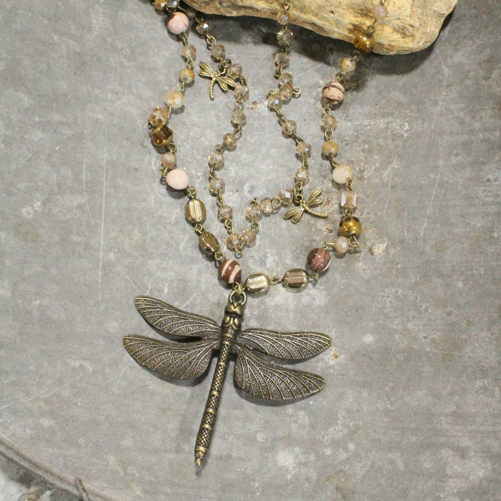 Whispering Bronze Dragonfly Layered Necklace