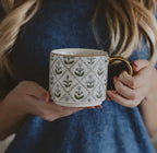 Floral Quilt Gold Handle Mug
