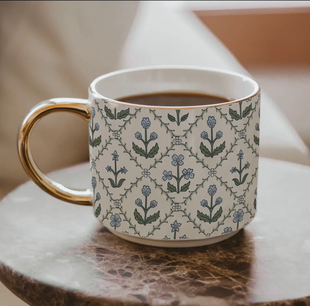 Floral Quilt Gold Handle Mug