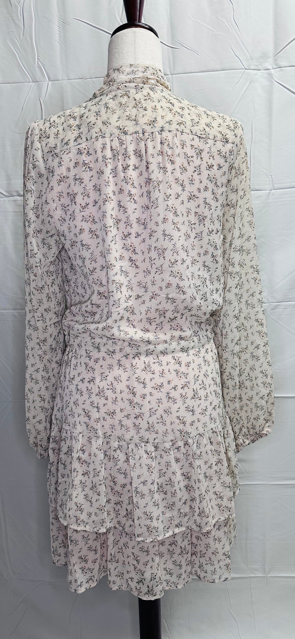 Soft Ditsy Floral Tie-Neck Tiered Dress