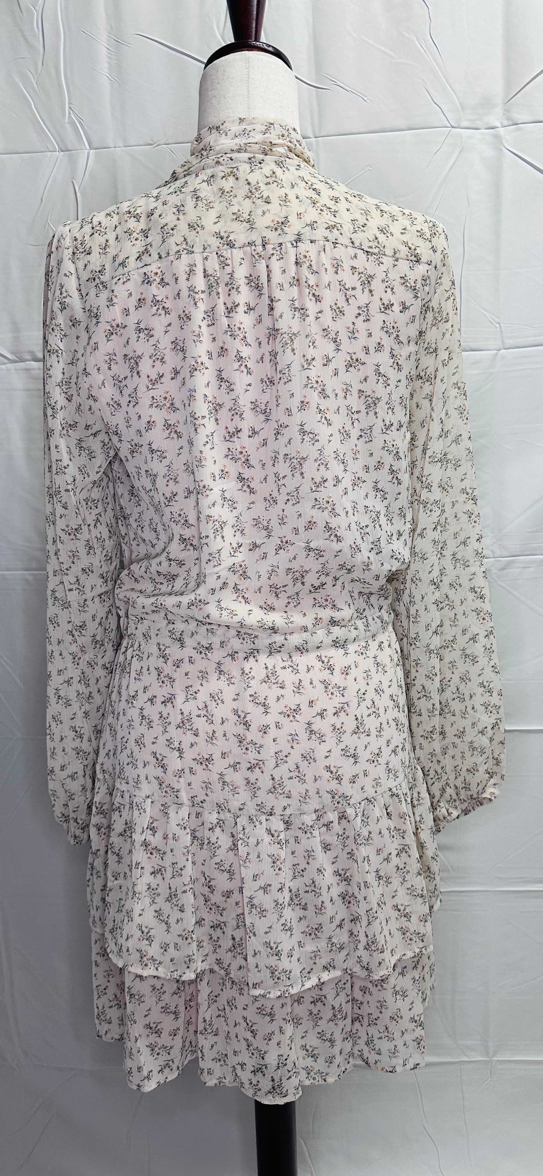 Soft Ditsy Floral Tie-Neck Tiered Dress