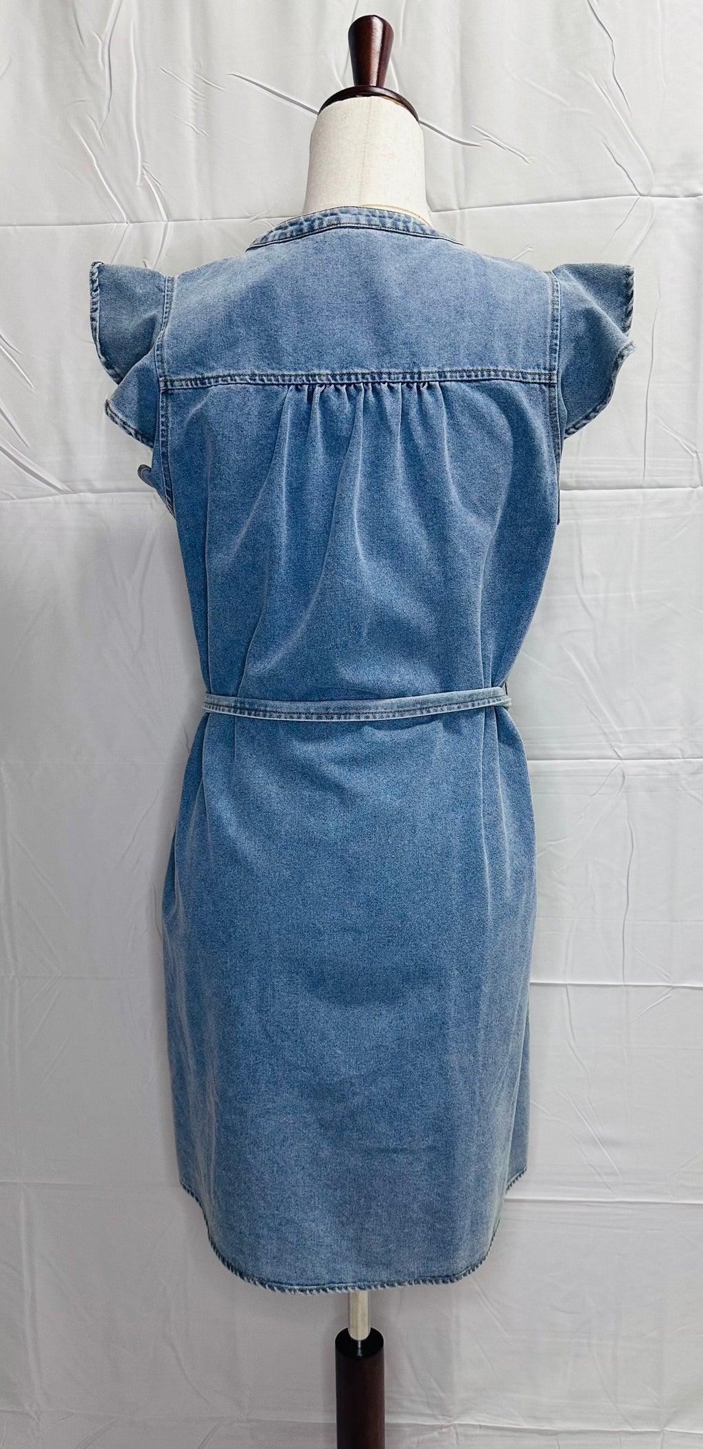 Everyday Ruffle Sleeve Denim Shirt Dress