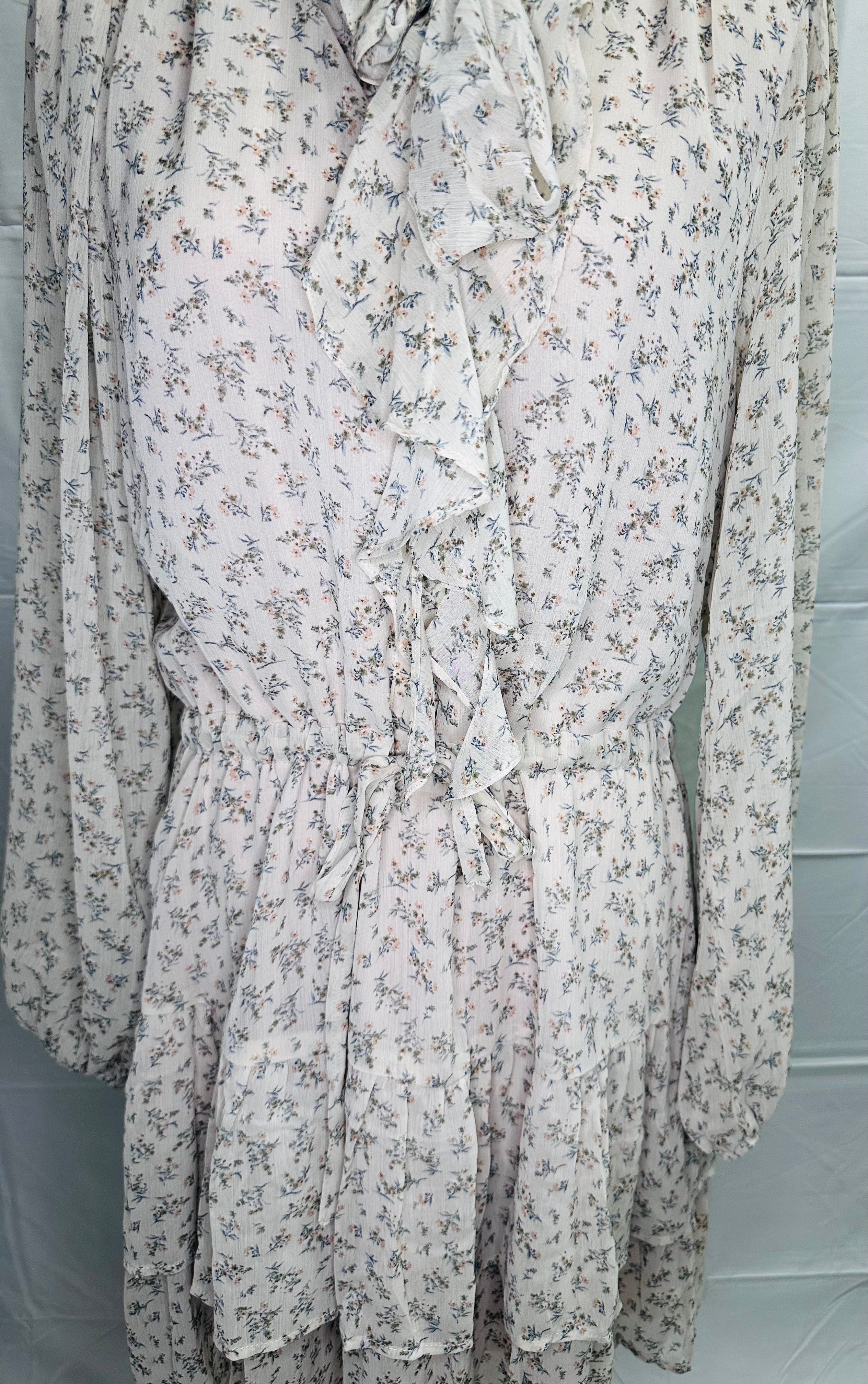 Soft Ditsy Floral Tie-Neck Tiered Dress