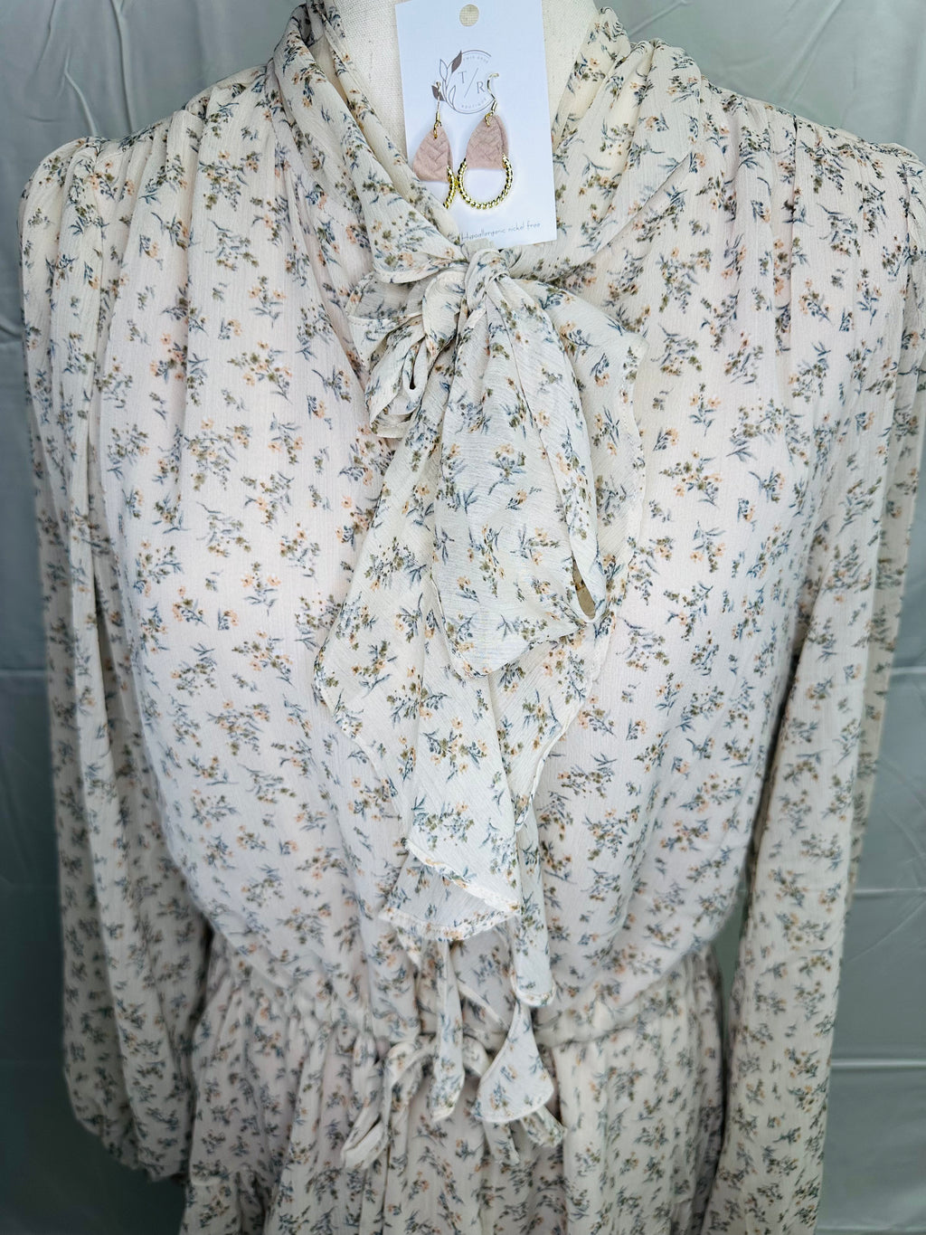Soft Ditsy Floral Tie-Neck Tiered Dress
