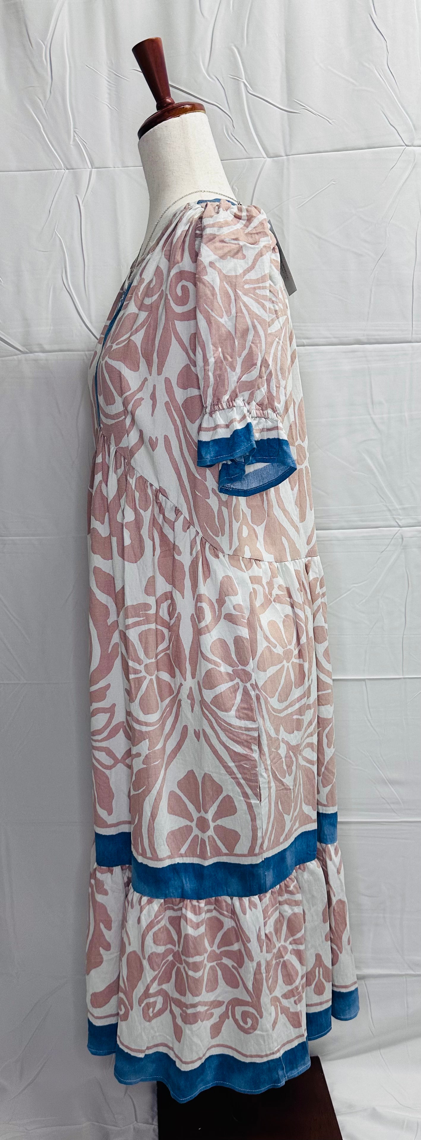 Rosewood Bloom Contrast Trim Midi Dress