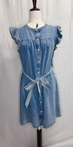 Everyday Ruffle Sleeve Denim Shirt Dress