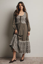 Embroidered Bodice Maxi Dress – Olive