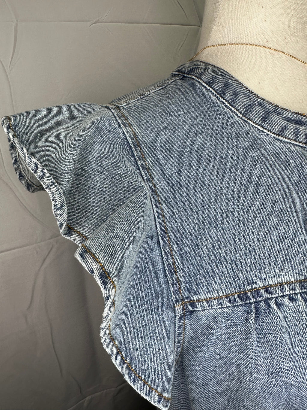 Everyday Ruffle Sleeve Denim Shirt Dress