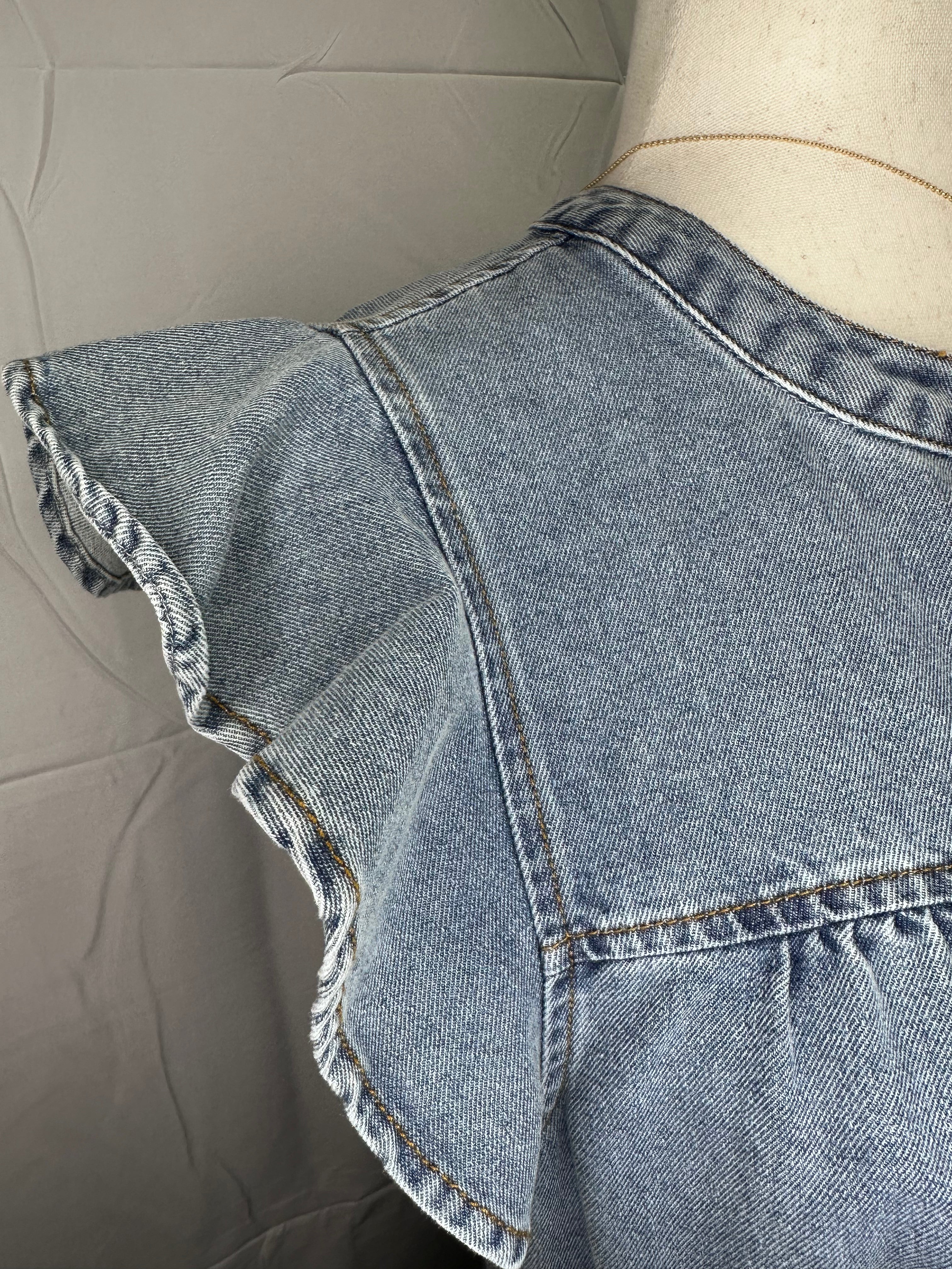 Everyday Ruffle Sleeve Denim Shirt Dress