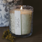 *NEW* Salt and Sea 12 oz Soy Candle, Blue Tinted Floral Jar
