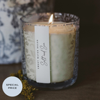*NEW* Salt and Sea 12 oz Soy Candle, Blue Tinted Floral Jar
