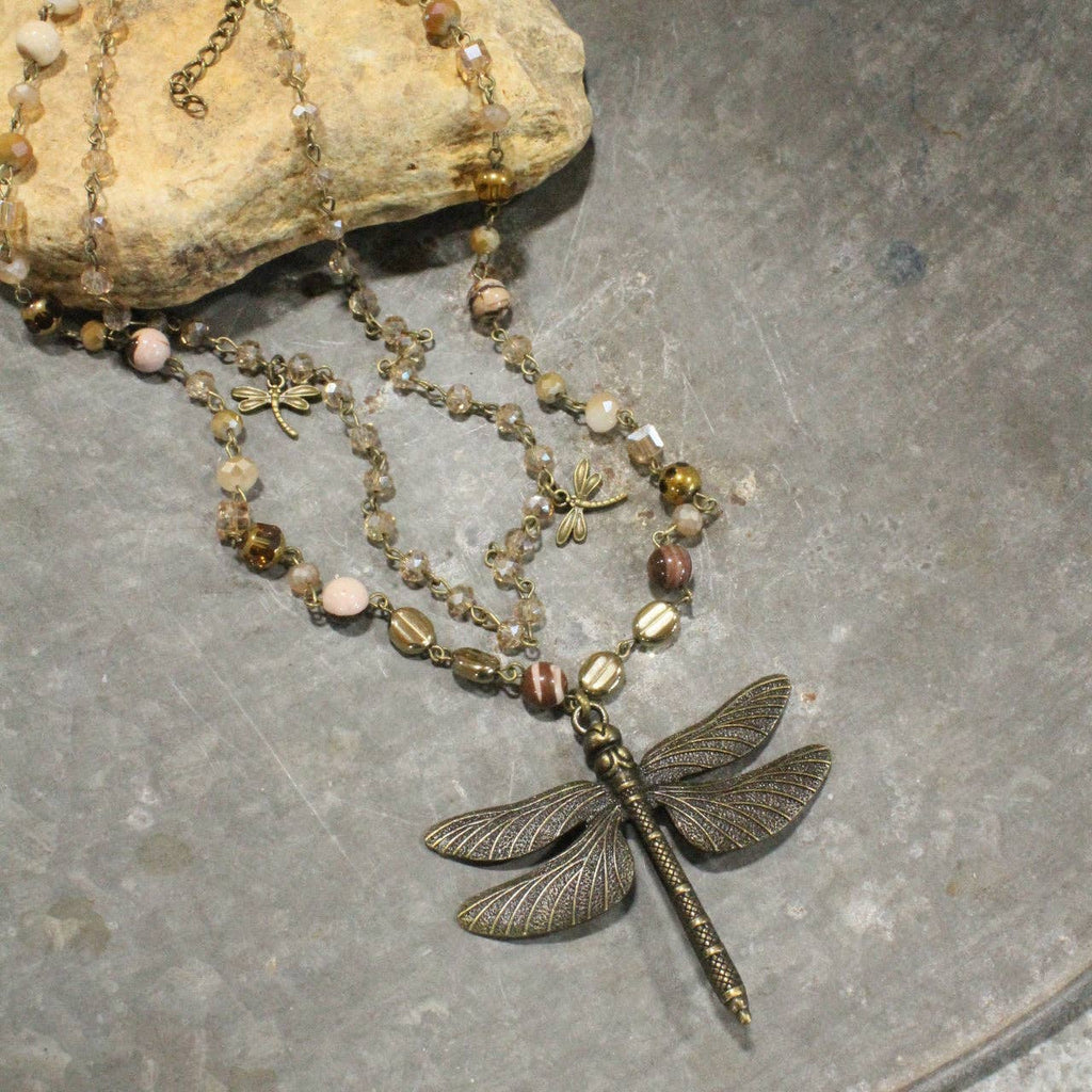Whispering Bronze Dragonfly Layered Necklace